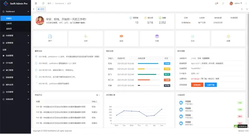 swiftadmin(基于ThinkPHP6 + Layui的开源后台管理系统框架)