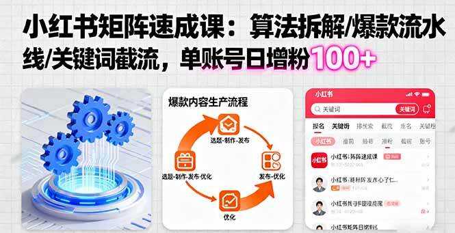 （16231期）小红书矩阵起号速成课：算法拆解/爆款流水线/关键词截流 单账号日增粉100+