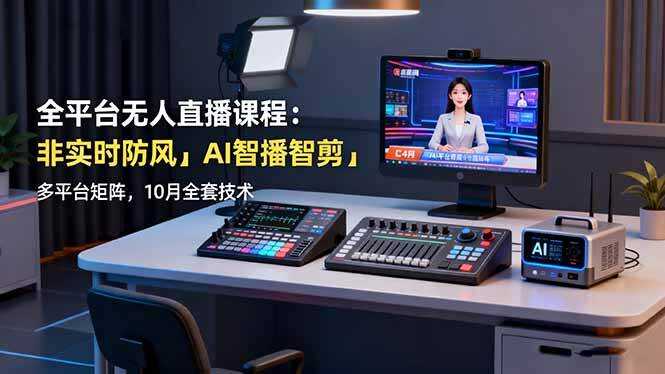 （16279期）全平台无人直播课程：非实时防风＋AI智播智剪＋多平台矩阵，10月全套技术