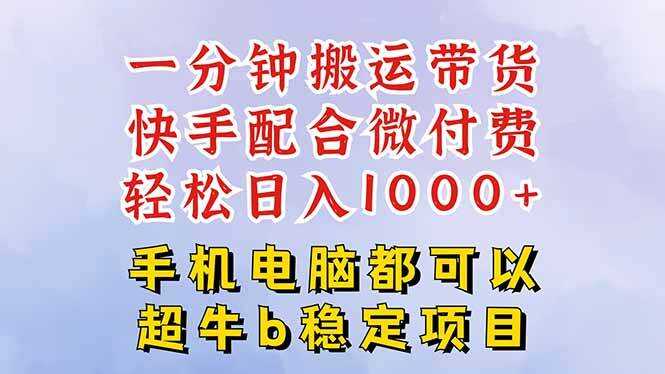 （16285期）快手黑科技一分钟搬运带货，一刀不剪过原创，微付费投流玩法，轻松日入…