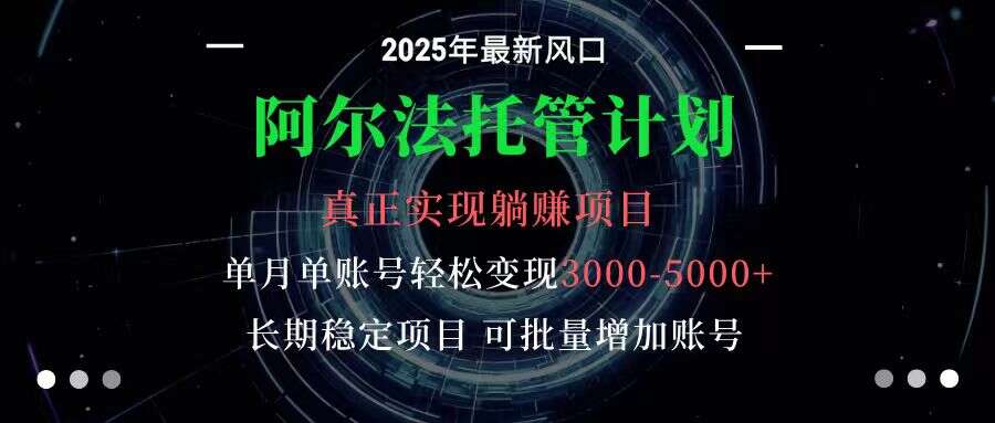阿尔法托管计划 单账号月入3000-5000，长期稳定项目，新手小白轻松上手