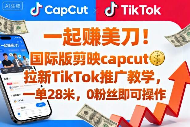 一起賺美刀！国际版剪映capcut拉新TikTok推广教学，一单28米，0粉丝即可操作（附推广入口和教学）