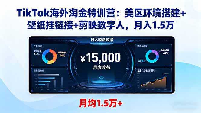 （16346期）TikTok海外淘金特训营：美区环境搭建+壁纸挂链接+剪映数字人，月入1.5万