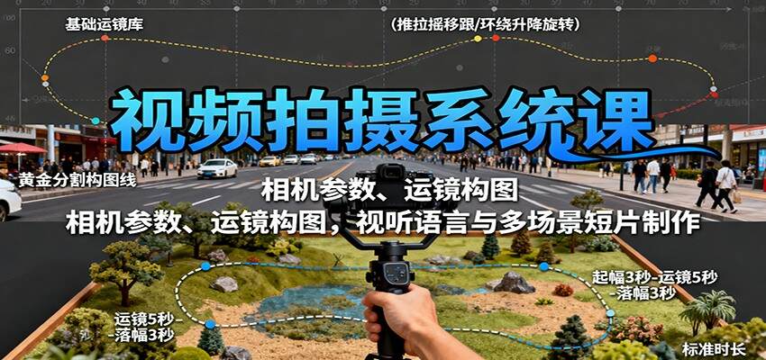 视频拍摄系统课：相机参数、运镜构图，视听语言与多场景短片制作
