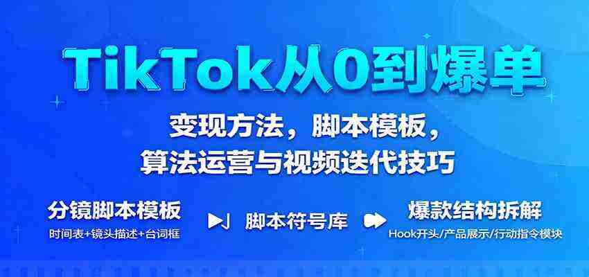 TikTok从0到爆单：变现方法，脚本模板，算法运营与视频迭代技巧