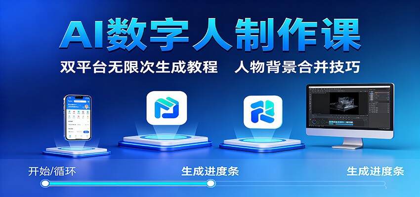 AI数字人制作课：双平台无限次生成教程，人物背景合并技巧