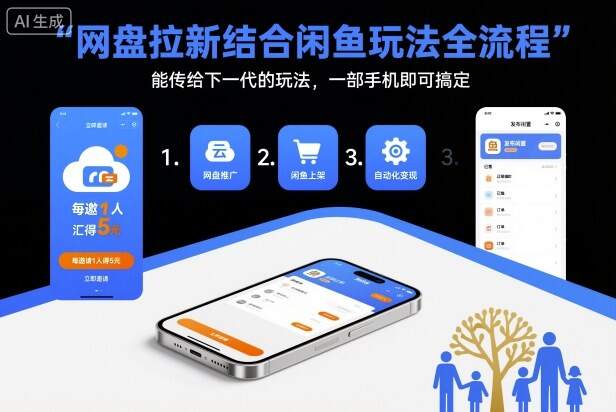 网盘拉新结合闲鱼玩法全流程，能传给下一代的玩法，一部手机即可搞定（附入口渠道以及实操教程）