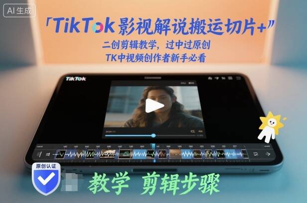 TikTok影视解说搬运切片+二创剪辑教学，过中过原创，TK中视频创作者新手必看