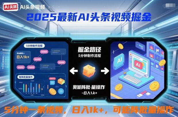 2025最新AI头条视频掘金，5分钟一条视频，日入1k＋，可矩阵批量操作