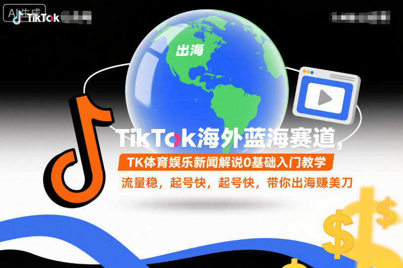 TikTok海外蓝海赛道，TK体育娱乐新闻解说0基础入门教学，流量稳，起号快，带你出海賺美刀