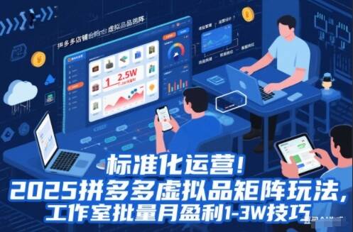 标准化运营！2025拼多多虚拟品矩阵玩法，工作室批量月盈利1-3W技巧【揭秘】