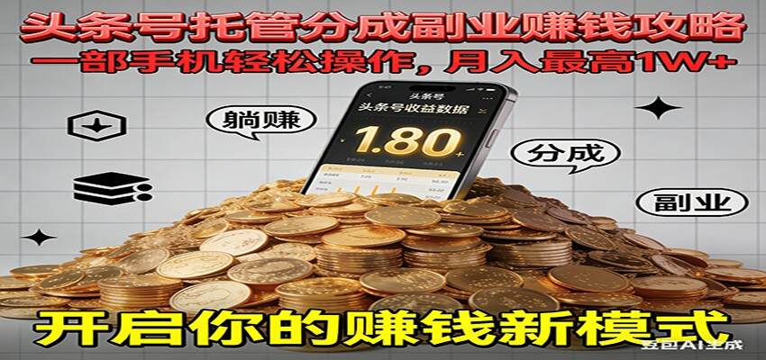 全程托管今日头条，一部手机就可以开干，最高躺赚1W+