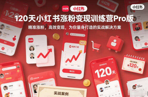 120天小红书涨粉变现训练营Pro版，精准涨粉，高效变现，为你量身打造的实战解决方案