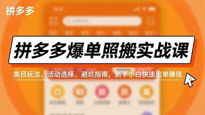 （16838期）拼多多爆单照搬实战课，类目玩法、活动选择、避坑指南，新手小白快速出单赚钱