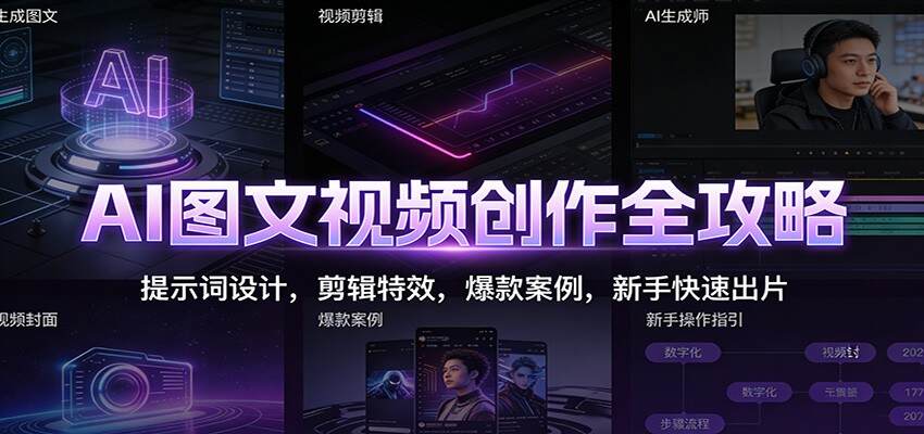 AI图文视频创作全攻略：提示词设计，剪辑特效，爆款案例，新手快速出片