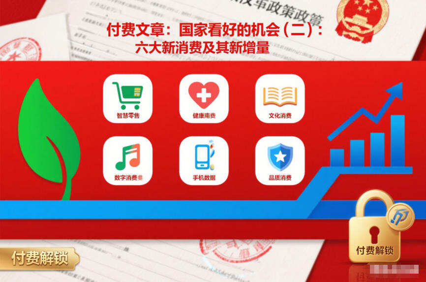 付费文章：国家看好的机会(二)：六大新消费及其新增量 付费文章：国家看好的机会(一):未来最有前景的13个消费赛道