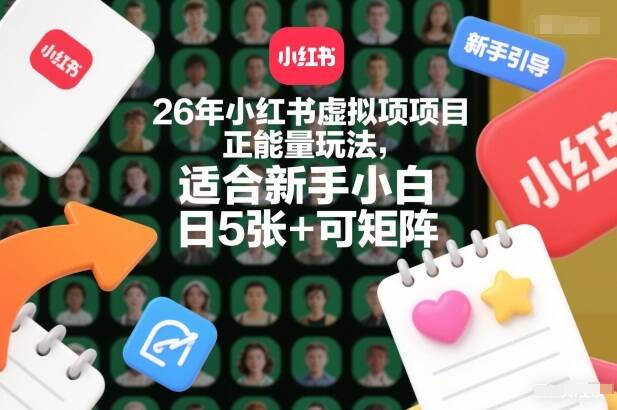 26年小红书虚拟项目正能量玩法，适合新手小白，日5张+可矩阵，附详细操作流程