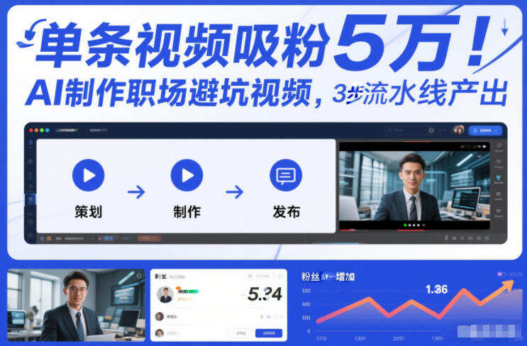 单条视频吸粉5W！AI制作职场避坑视频，3步流水线产出