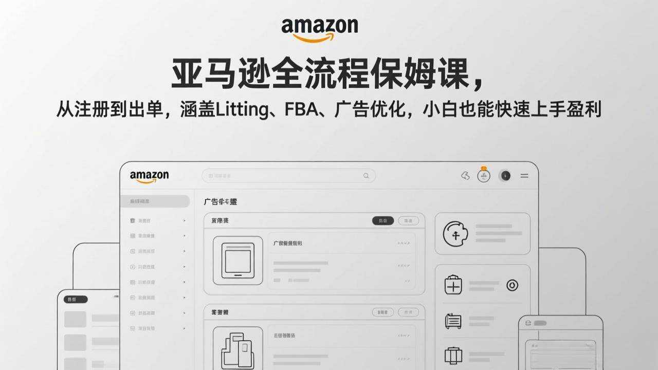（17293期）亚马逊全流程保姆课，从注册到出单，涵盖Listing、FBA、广告优化，小白也能快速上手盈利