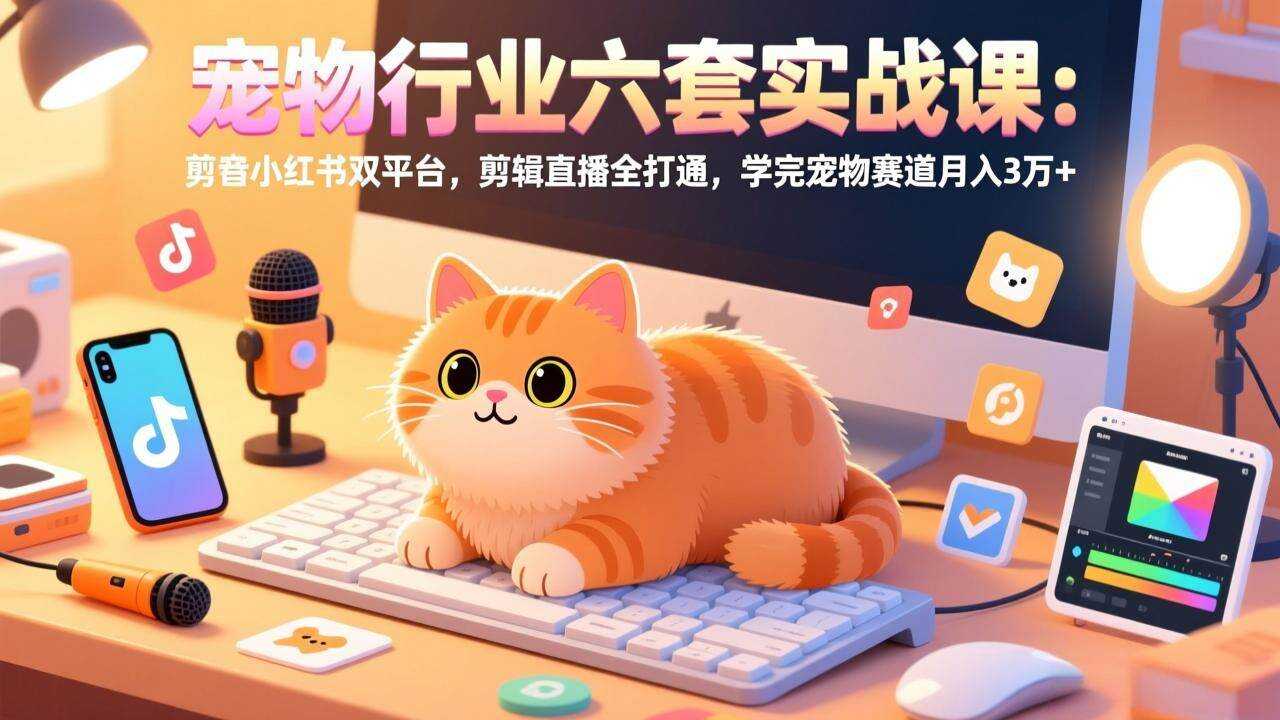 （17411期）宠物行业六套实战课：抖音小红书双平台，剪辑直播全打通，学完宠物赛道月入3万+
